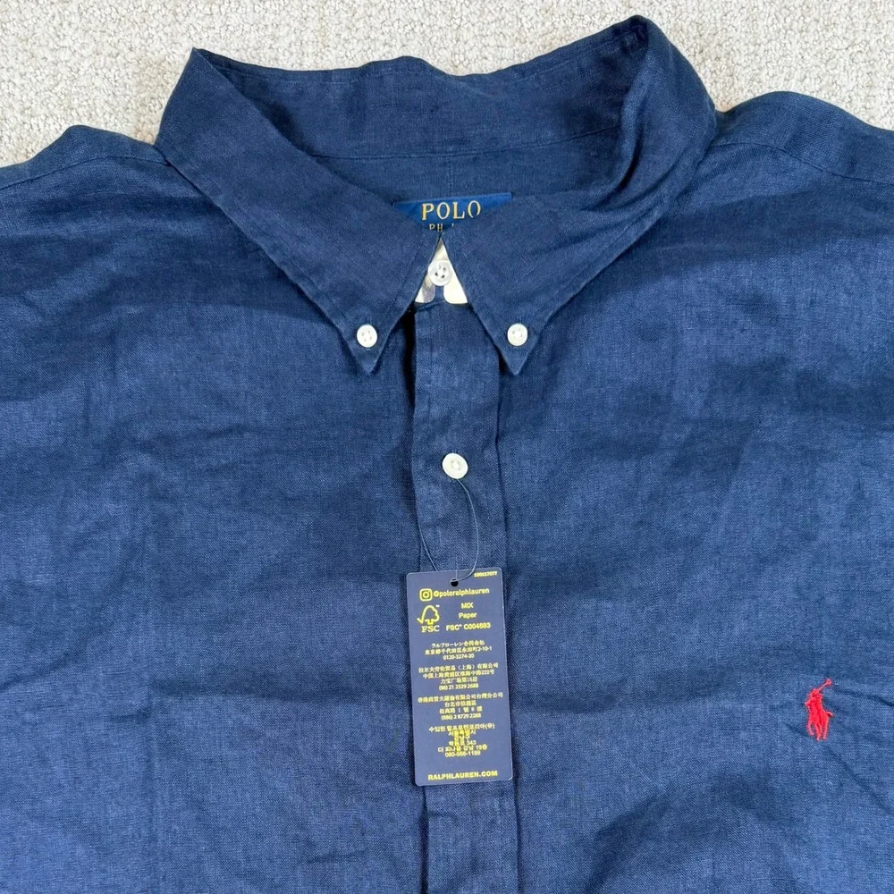 NEW Polo Ralph Lauren Mens 4XLT Blue 100% Linen Short Sleeve Button Down Shirt